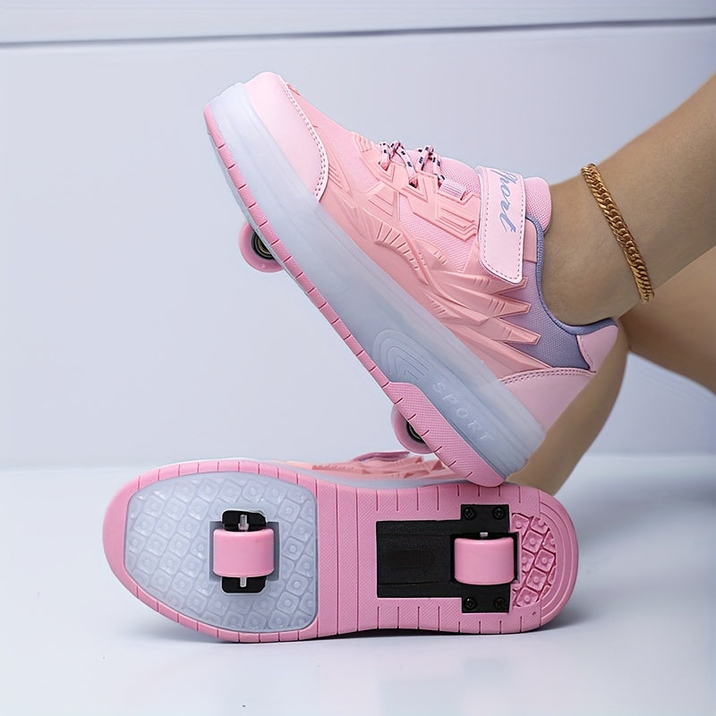 Product Girls' Sports Outdoor Shoes with Charging Switch, Luminous Shoes, Dual Wheels and Removable Front Wheels Plus Hidden Rear Wheels for Running Shoes Skateboard Shoes Children's Shoes