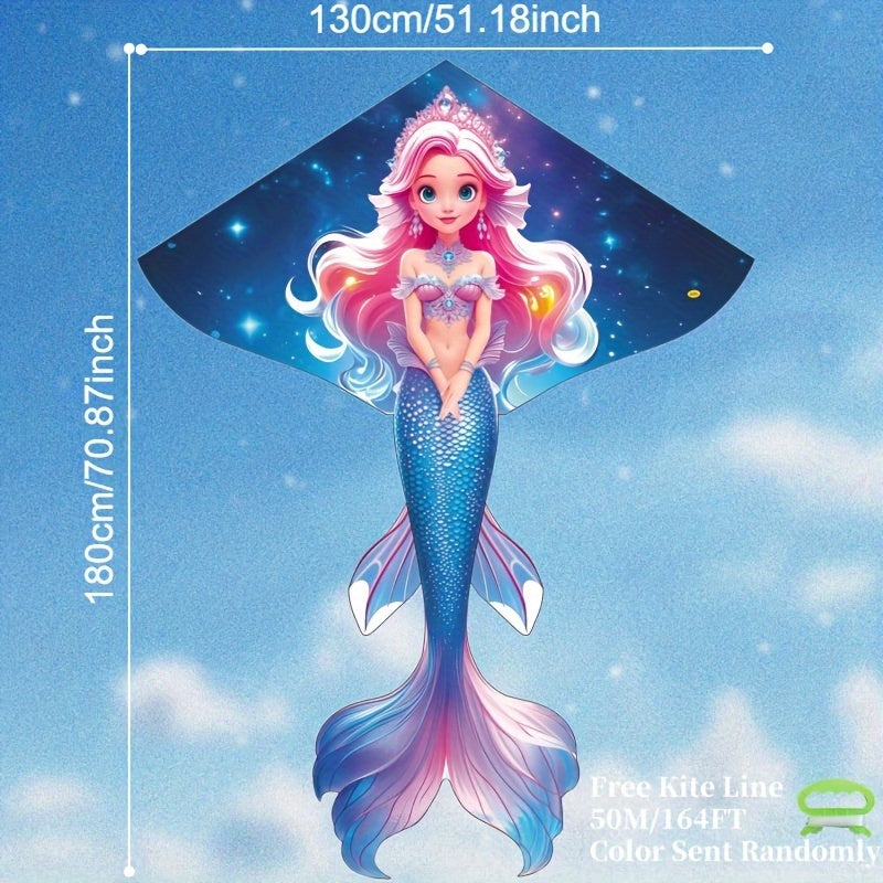 Starry Night Mermaid Kite - Black Friday & Christmas Special! Durable Polyester, Easy to Assemble, Cartoon Princess Mermaid Design for Outdoor Beach and Park Fun, Mermaid Party Decorations