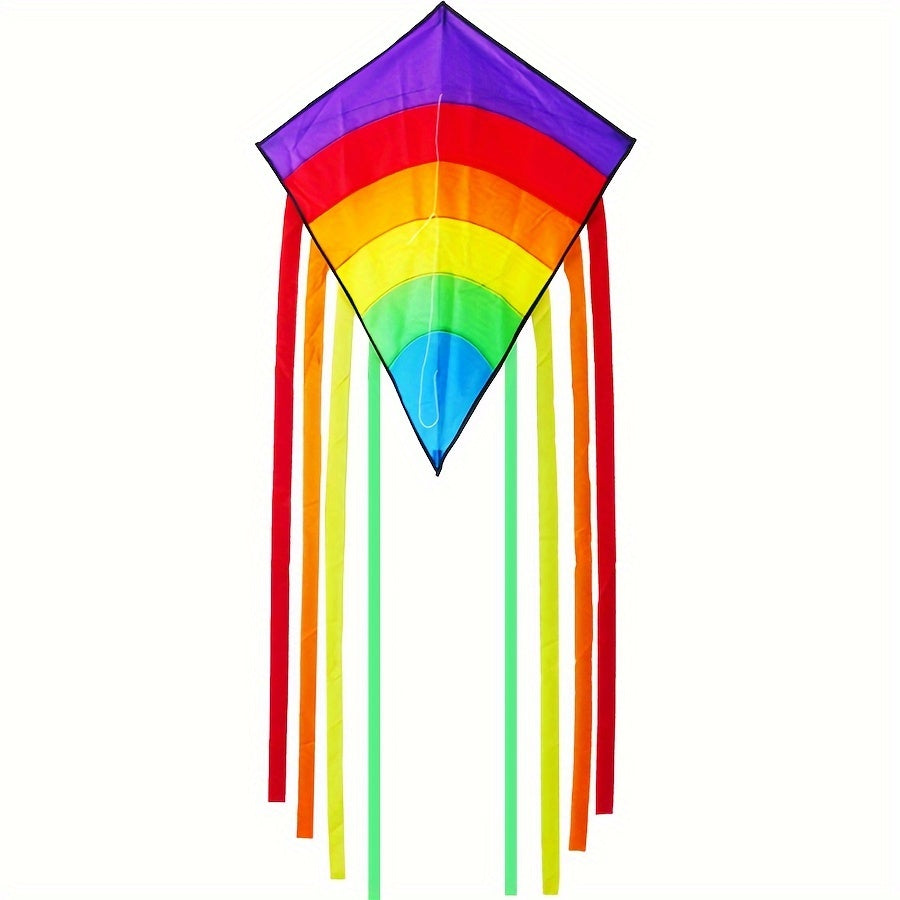 1 Vibrant Rainbow Diamond Kite - Durable Polyester with Colorful Tassels, Perfect for Beach, Park & Outdoor Fun - Purple\u002FRed\u002FYellow, Beach Accessories