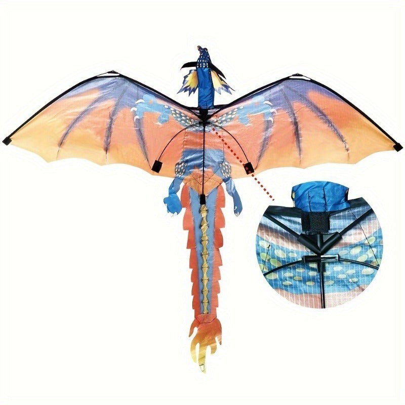 Giant 3D Pterosaur Kite with Spiral Tail - Durable Polyester & Fiberglass, Perfect for Beach & Park Fun, Mixed Color