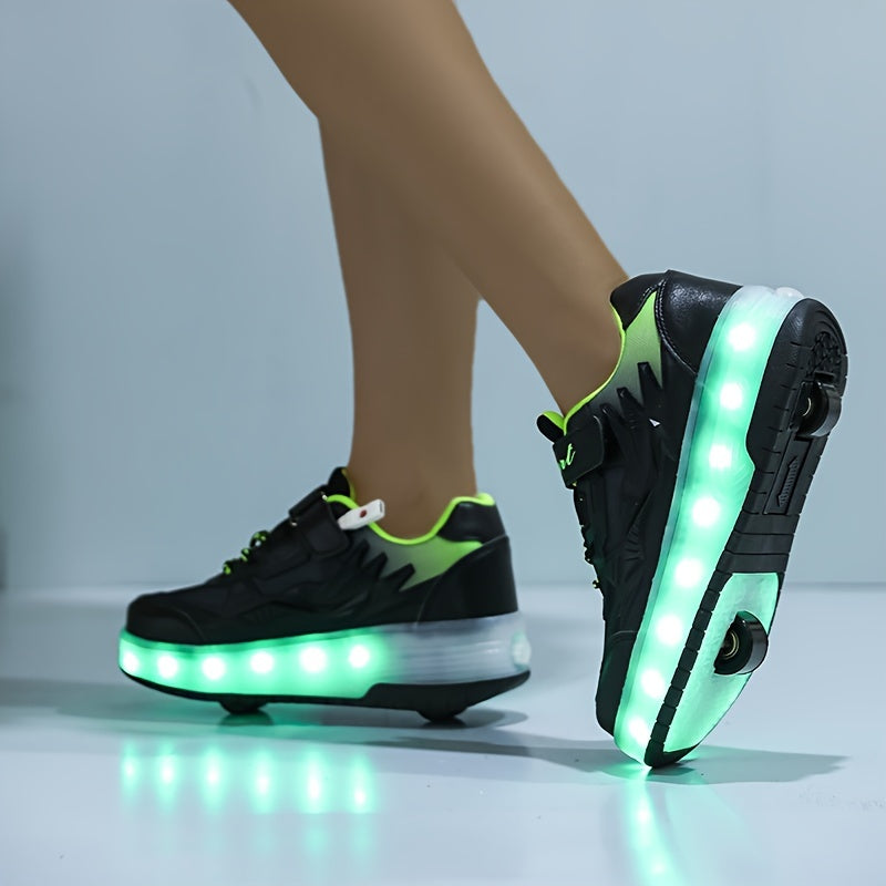 Product Girls' Sports Outdoor Shoes with Charging Switch, Luminous Shoes, Dual Wheels and Removable Front Wheels Plus Hidden Rear Wheels for Running Shoes Skateboard Shoes Children's Shoes