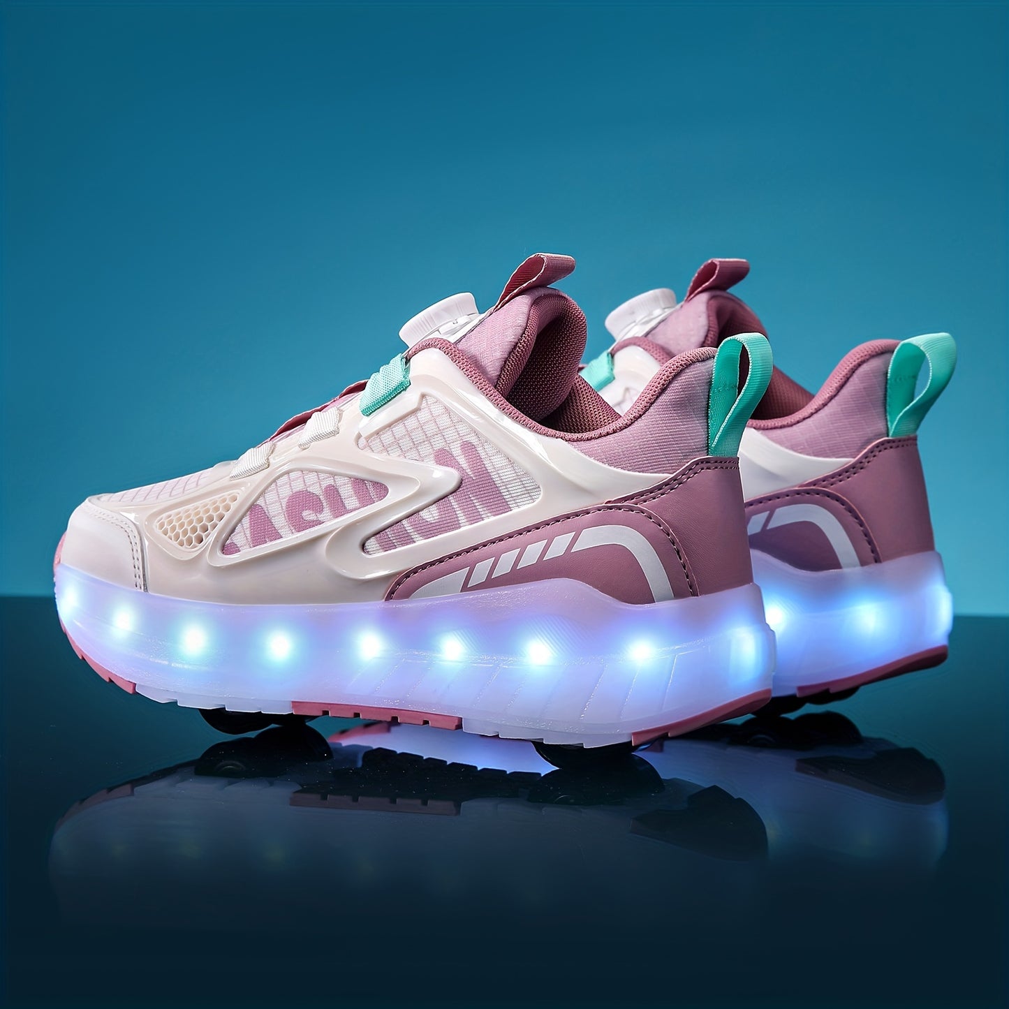 Rechargeable Eight-Wheel Roller Skates with LED Lights for Girls