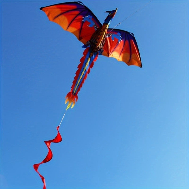 Giant 3D Pterosaur Kite with Spiral Tail - Durable Polyester & Fiberglass, Perfect for Beach & Park Fun, Mixed Color
