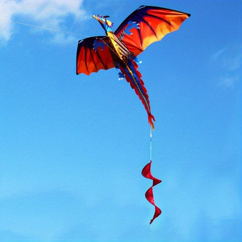 Giant 3D Pterosaur Kite with Spiral Tail - Durable Polyester & Fiberglass, Perfect for Beach & Park Fun, Mixed Color