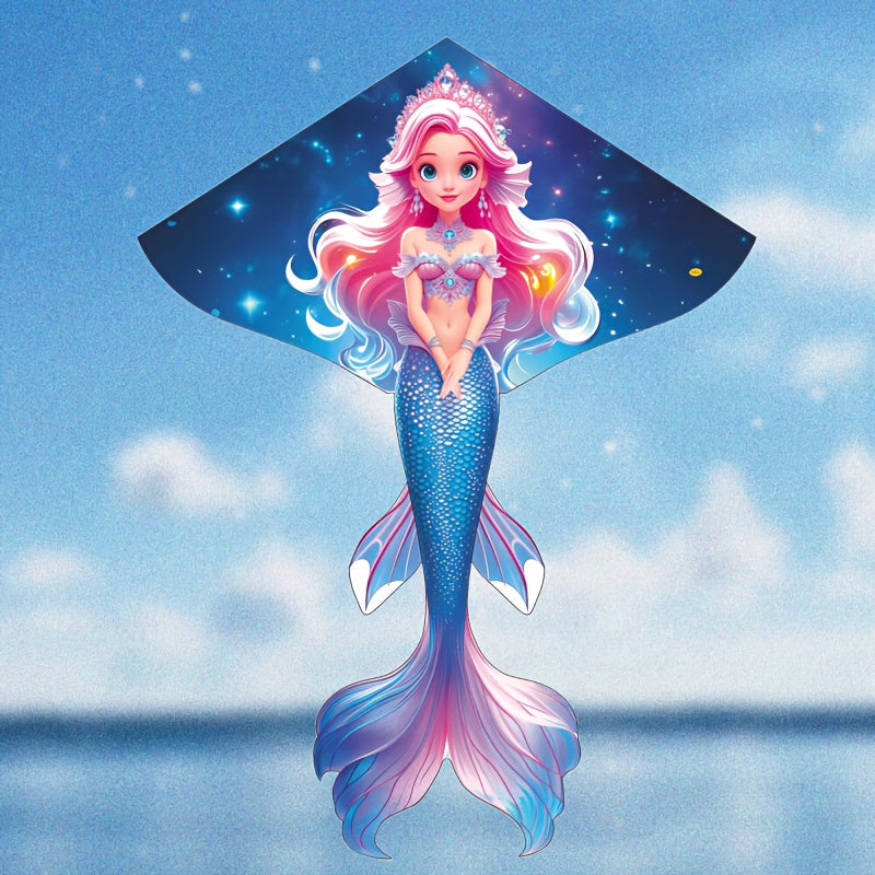 Starry Night Mermaid Kite - Black Friday & Christmas Special! Durable Polyester, Easy to Assemble, Cartoon Princess Mermaid Design for Outdoor Beach and Park Fun, Mermaid Party Decorations
