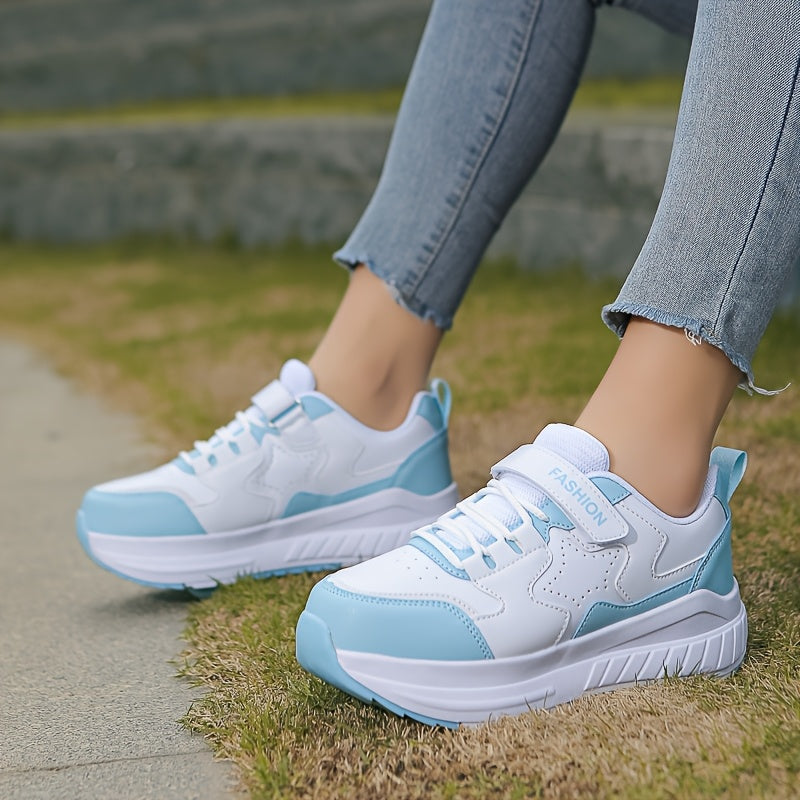 Fashionable Skate Shoes Pink & White Youth Roller Skate Shoes - Low-Top, Rotating Buckle Closure, Detachable Wheels, All-Season TPU & Fabric Construction