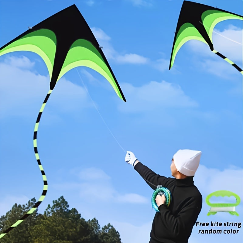A Professional Triangular Green Kite with a Tail, High-Quality Outdoor Beach Game, Includes a Kite Line Board, Suitable for Beginners, Making It an Ideal Gift for Thanksgiving And Christmas.