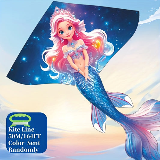 Starry Night Mermaid Kite - Black Friday & Christmas Special! Durable Polyester, Easy to Assemble, Cartoon Princess Mermaid Design for Outdoor Beach and Park Fun, Mermaid Party Decorations