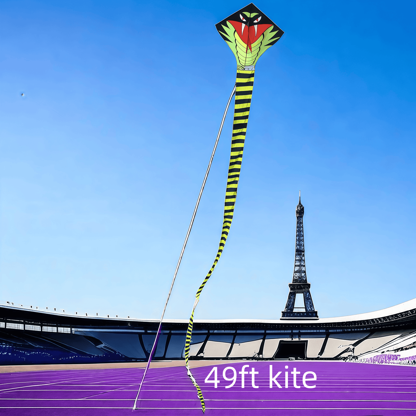 49ft Giant Cobra Snake Kite with Colorful Long Tail & 1476 ft String Line, Includes 7.8\