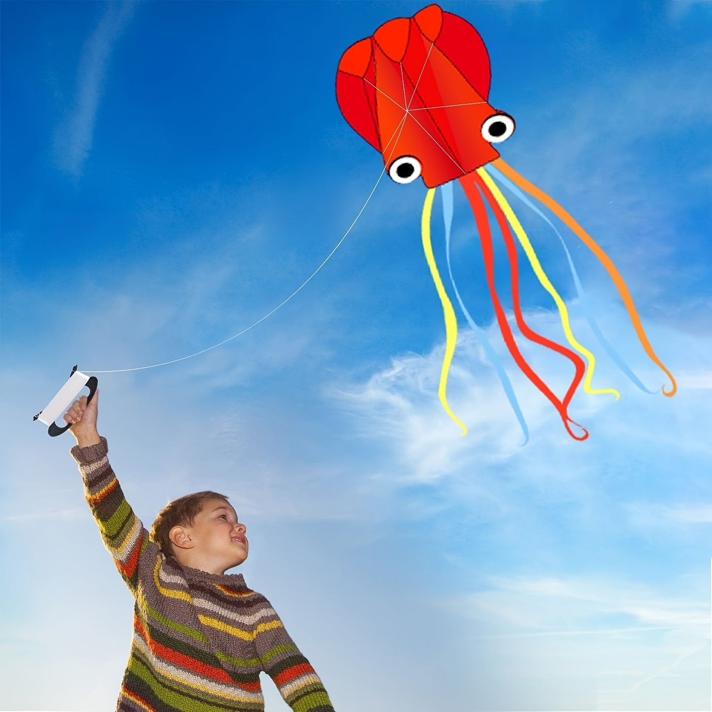Bright Red Large Octopus Kite for Youngsters & Adults - Beginner-Friendly Outdoor Activity with Line & Handle, Vibrant Design for Festive Occasions like Halloween, Christmas, and New Year, Octopus Decor