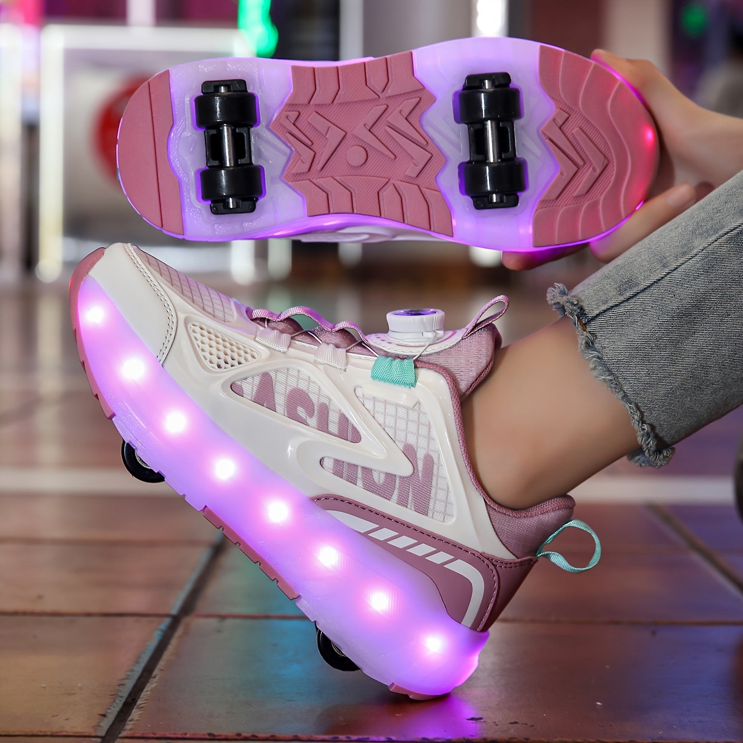 Rechargeable Eight-Wheel Roller Skates with LED Lights for Girls