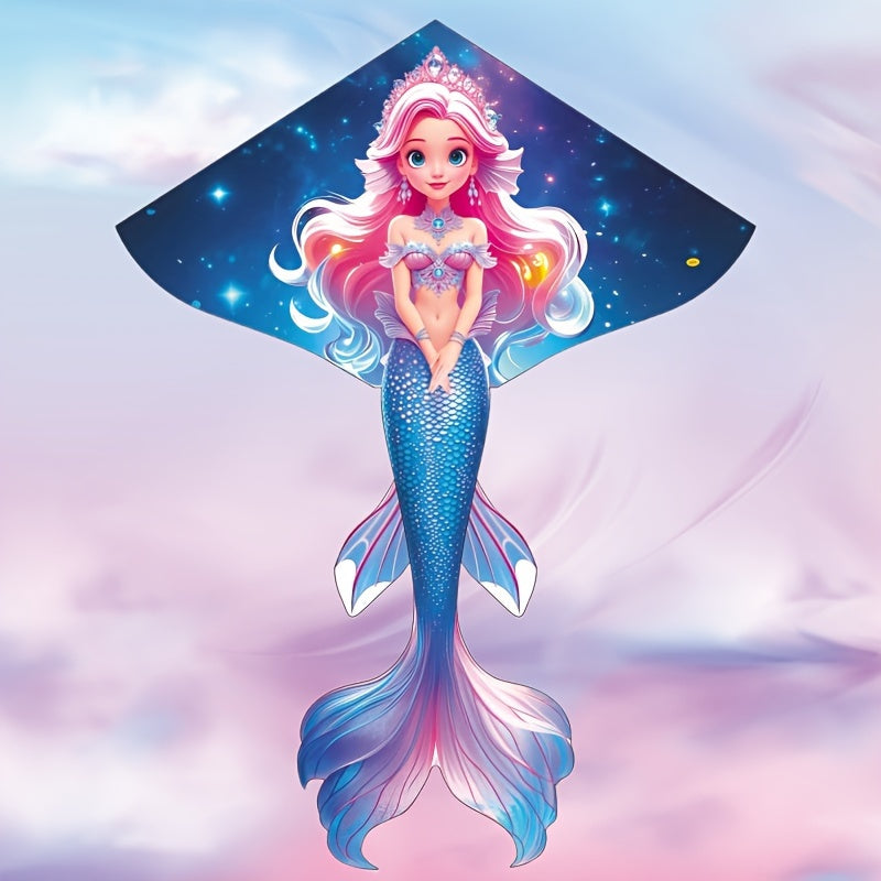 Starry Night Mermaid Kite - Black Friday & Christmas Special! Durable Polyester, Easy to Assemble, Cartoon Princess Mermaid Design for Outdoor Beach and Park Fun, Mermaid Party Decorations