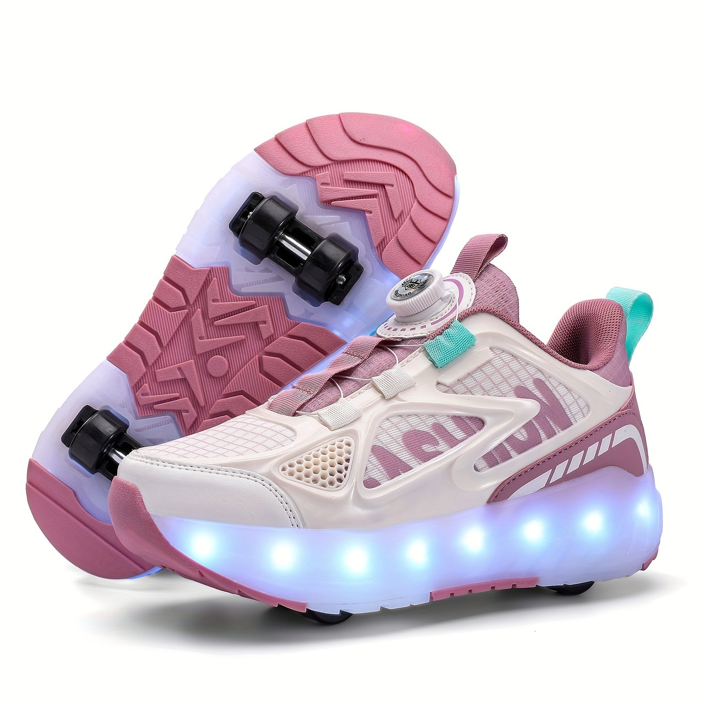 Rechargeable Eight-Wheel Roller Skates with LED Lights for Girls